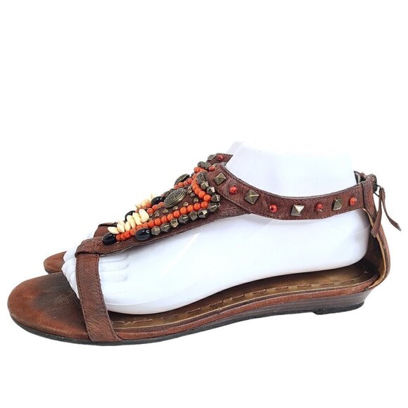 Nine West Brown Beaded Boho Sandals - Picture 2 of 8